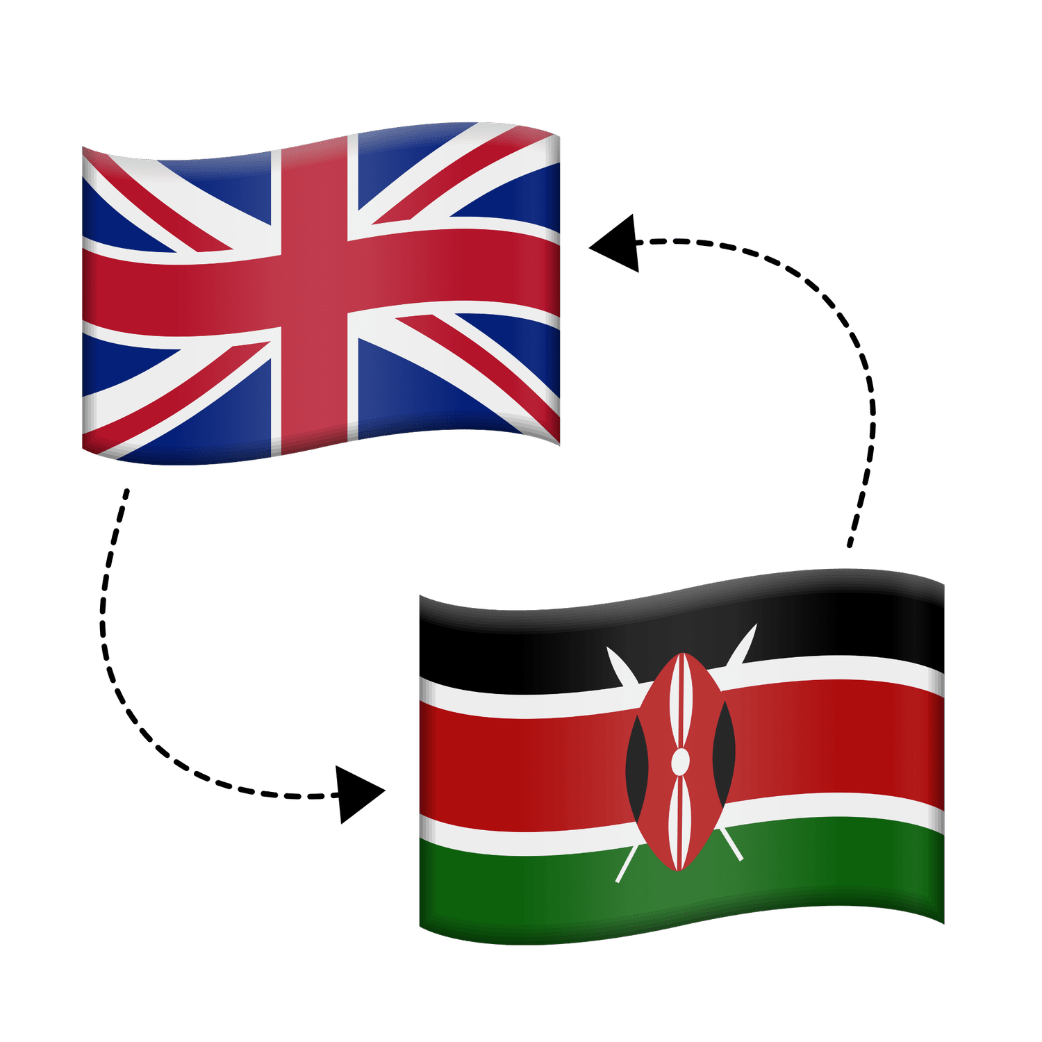 Illustration showing two flags connected by translation arrows