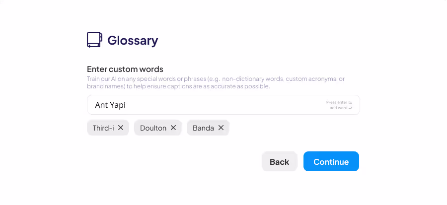 Set custom glossary words in Braiv